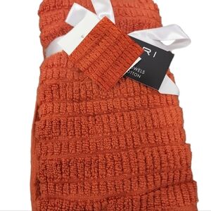 Tahari Home Set of 2 Hand 100% Cotton Towels  Orange Quick  Dry